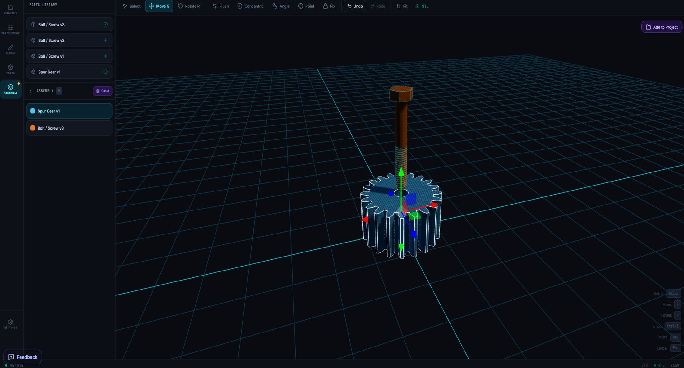 InnovaBeam Assembly tab with two parts loaded and constraint tools visible